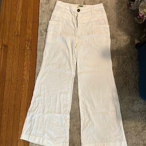 Wide leg flare white linen Anthropologie pants